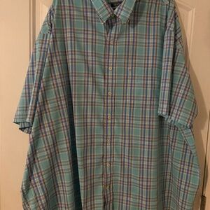 Izod Men's Turquoise and Red Plaid Shirt
